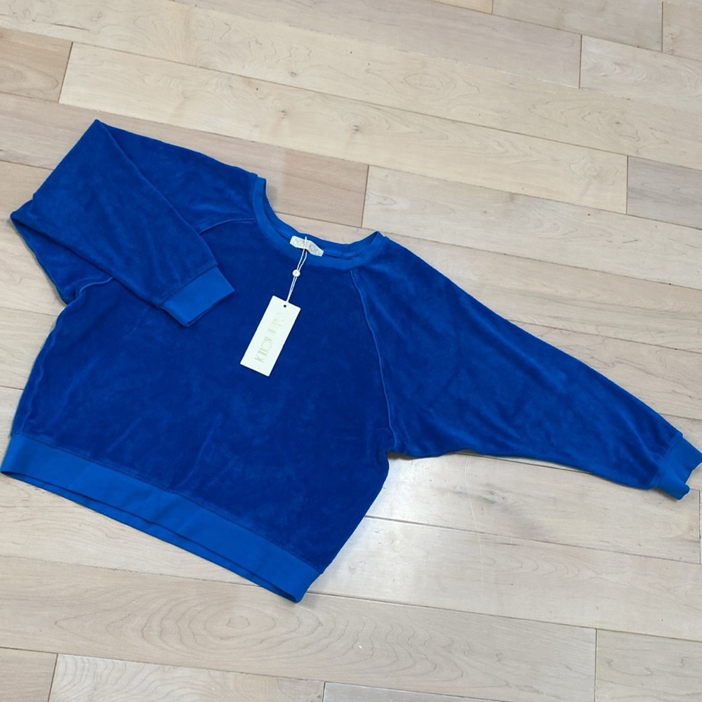 Suzie Kondi Thalassa blue beach terry Saba Raglan top sweetheart M